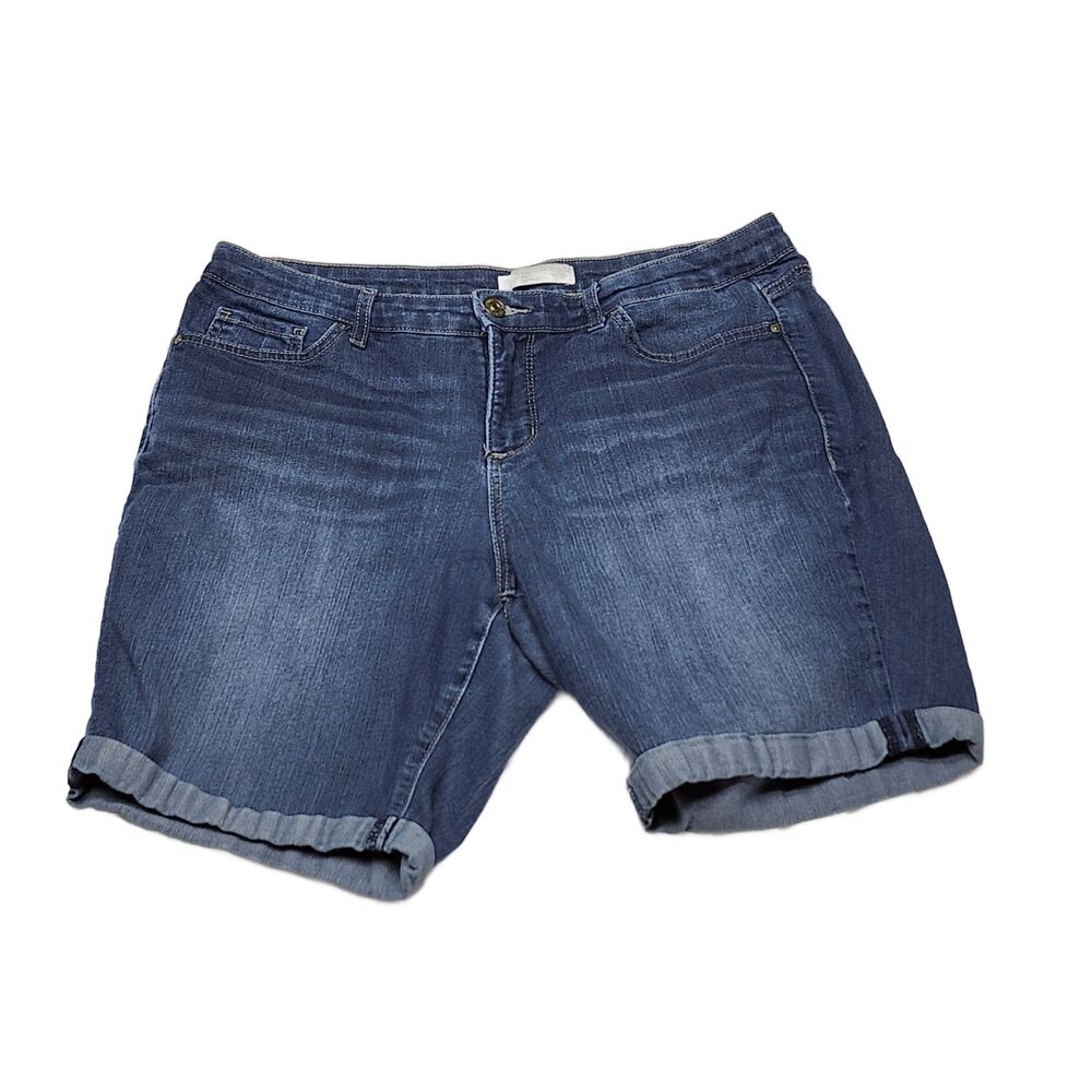 Vintage America Blues Women's Size 12 Denim Bermuda Shorts Cuffed Stretch Blue